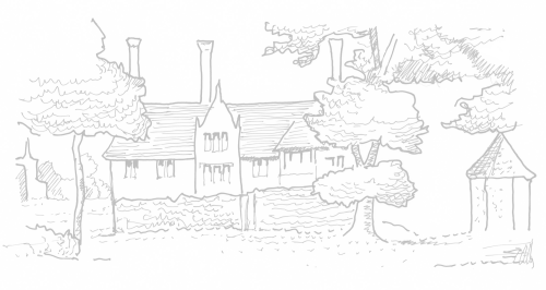 Line illustration of an Oxfordshire manor house
